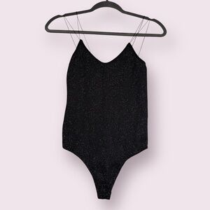 Y.A.S. Black Sparkly Metallic Strappy Ribbed Bodysuit Size Small / Medium